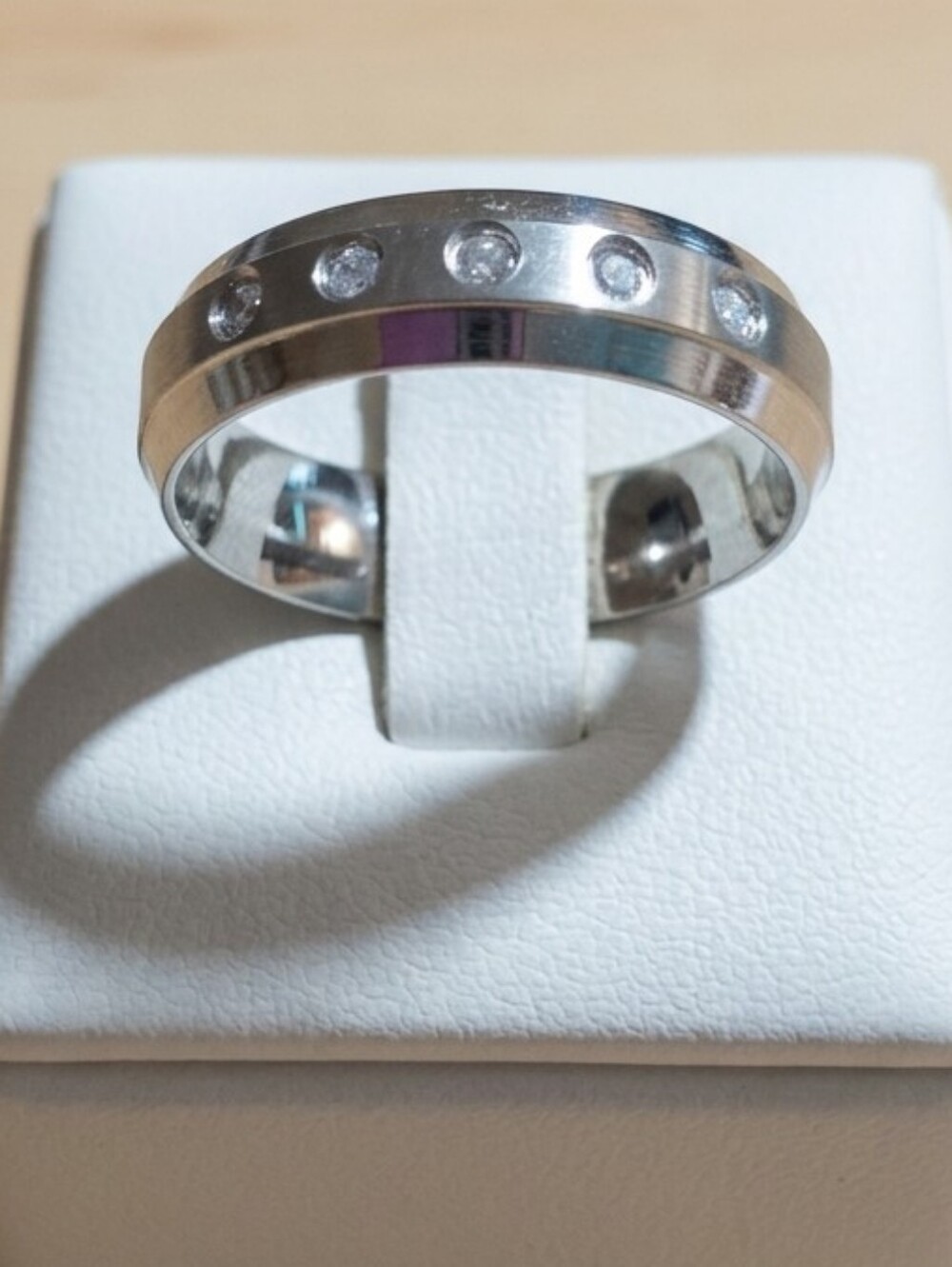 Stainless Steel Dome Ring with Clear Stones